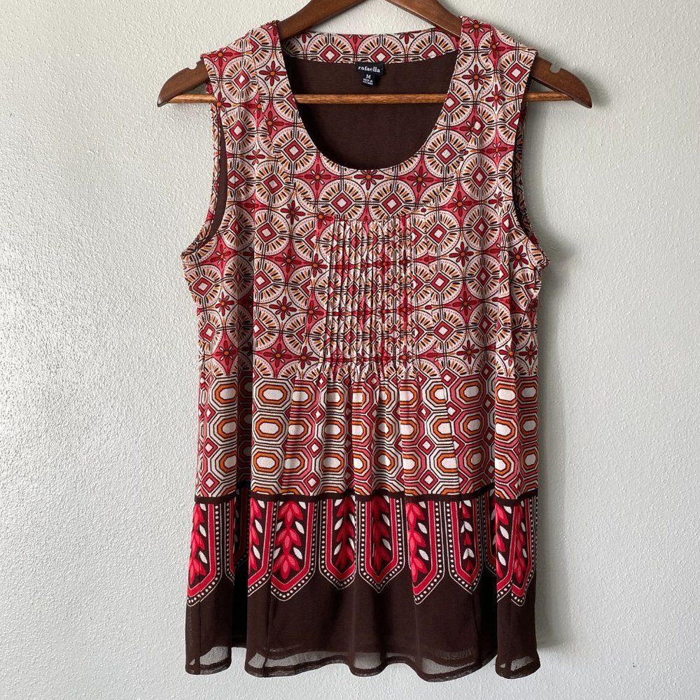 Rafaella 60's-70's Hippie Geometric Floral Print Sleeveless Blouse - Women's Med